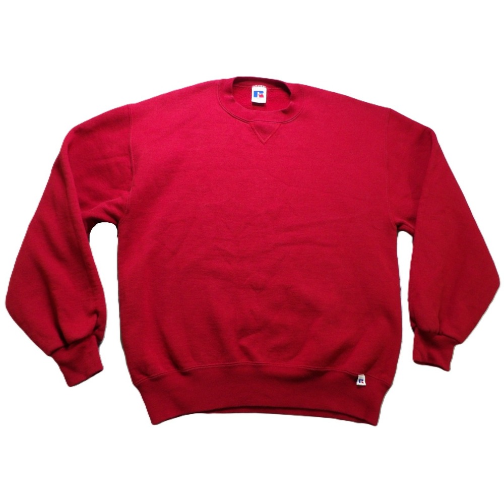 VTG 90s Russell Athletic V-Inset Crewneck Sweatshirt Red Cotton Men Medium M USA